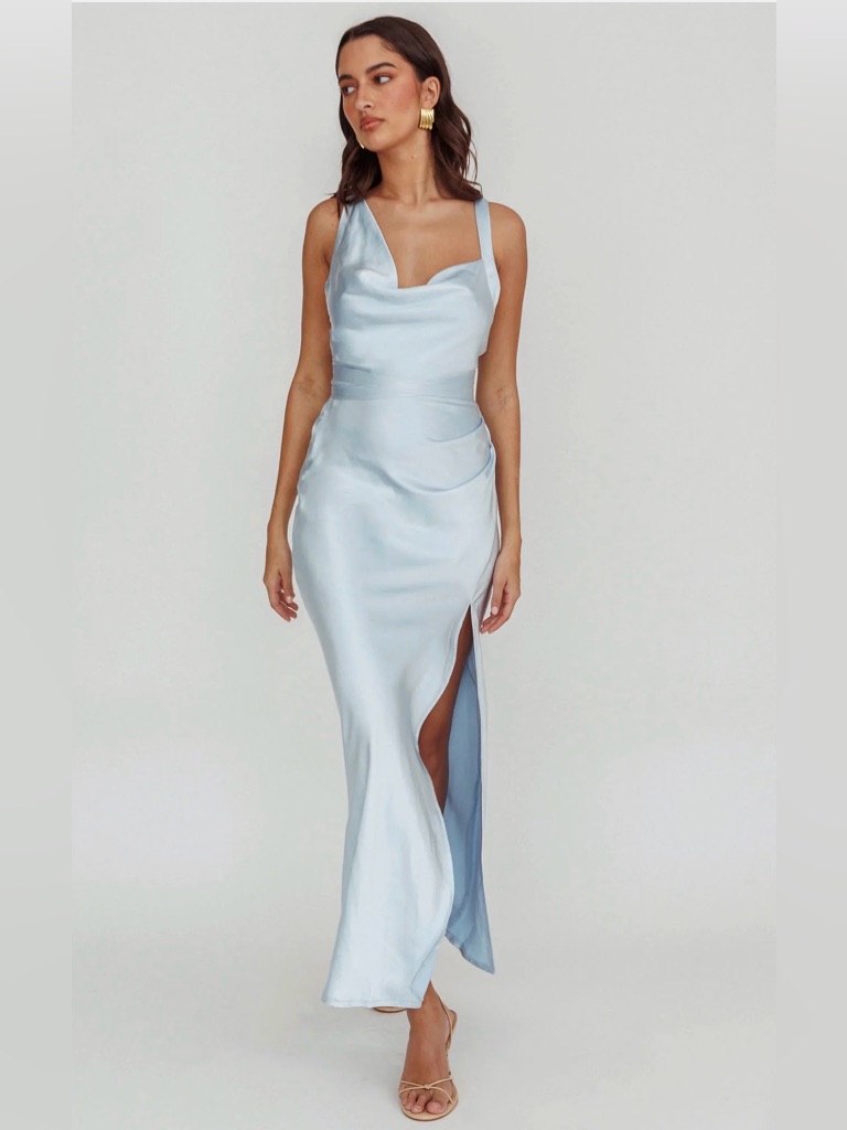 Midnight Sun Asymmetrical Strap Maxi Dress Blue Nwt Wedding Guest Prom